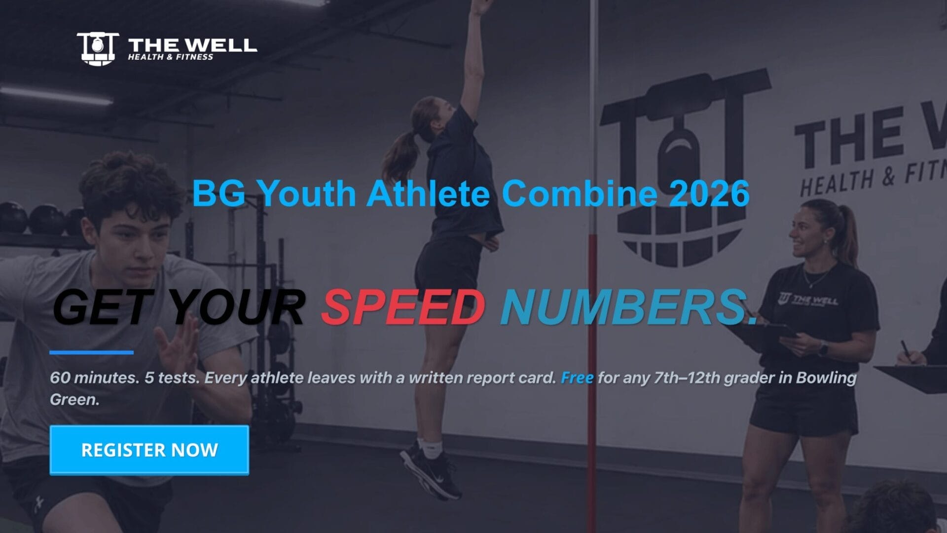 Youth athlete getting tested at a free athletic combine at The Well in Bowling Green Ohio